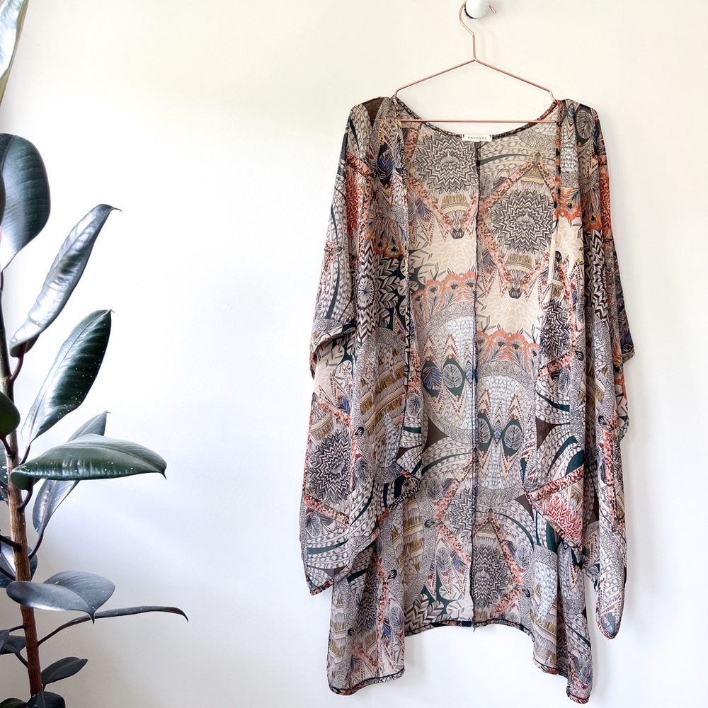 Phanuel Boho Artsy Patterned Cardigan Kimono Tunic - Size Small